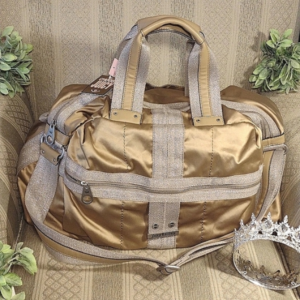 Rare NWT Juicy Couture Y2K Satin Glitter & Leather Duffle Gym Bag
